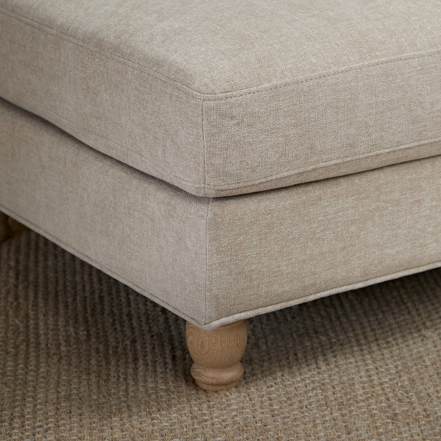 Outlet - Brea Mink Taupe Footstool - Whitewash Oak Legs