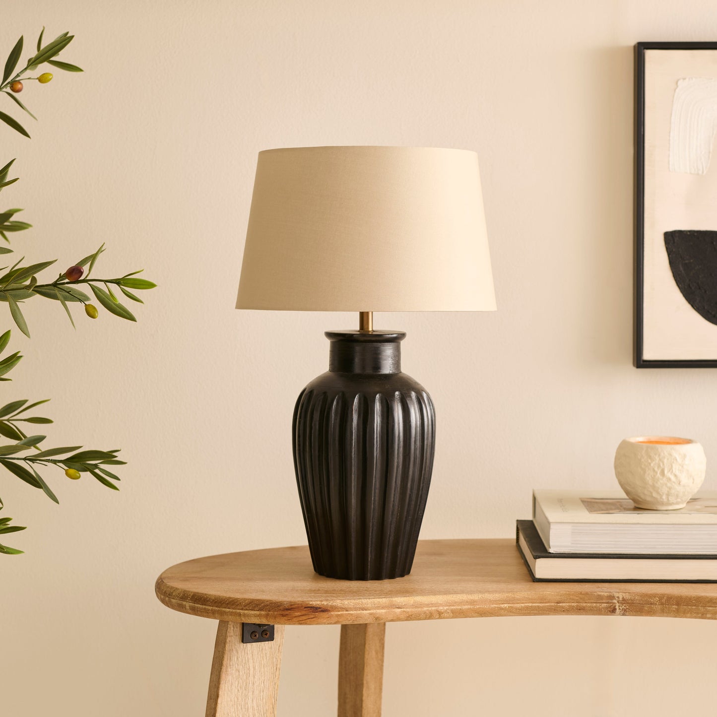 Burcot Black Mango Wood Lamp Coningsby Taupe Shade - 30cm