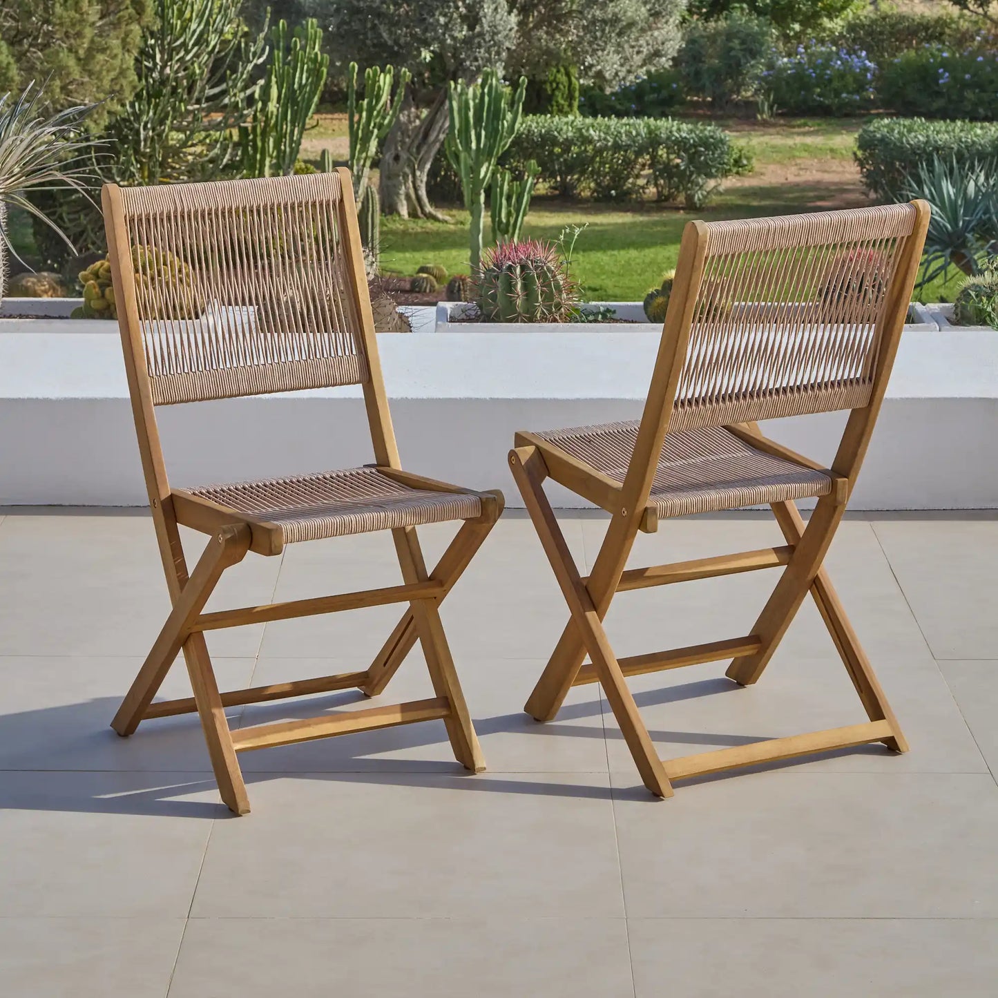 Cove Rope Folding Garden Chairs - Set of 2 - White Acacia