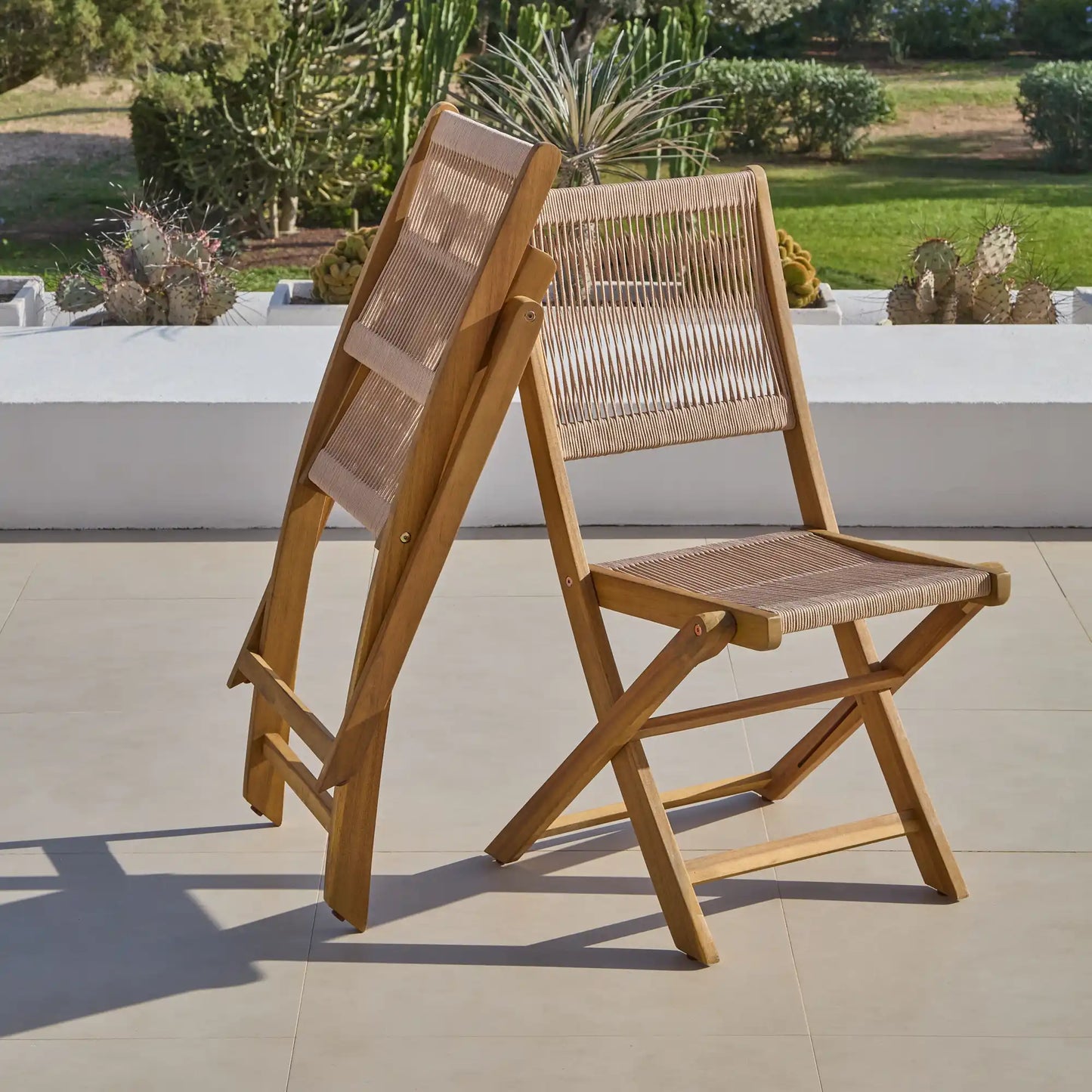 Cove Rope Folding Garden Chairs - Set of 2 - White Acacia
