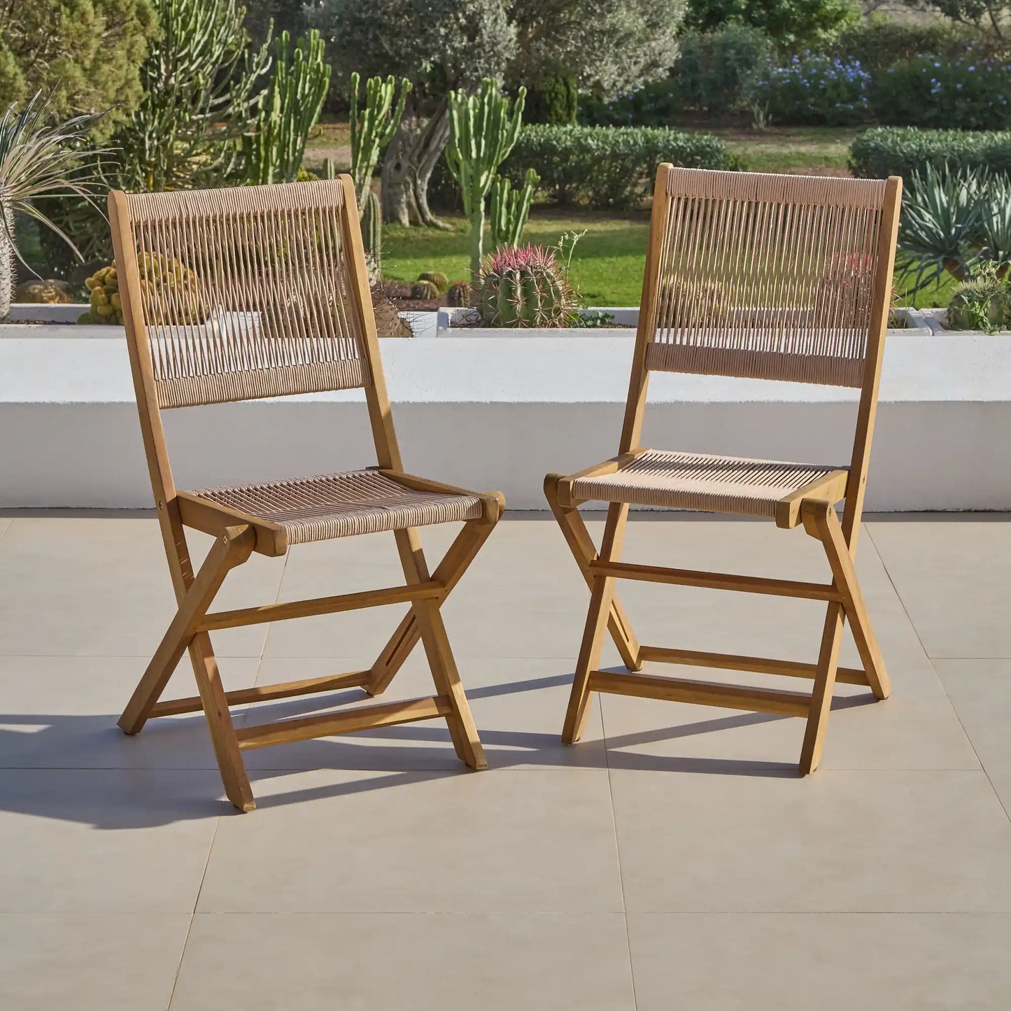 Cove Rope Folding Garden Chairs - Set of 2 - White Acacia