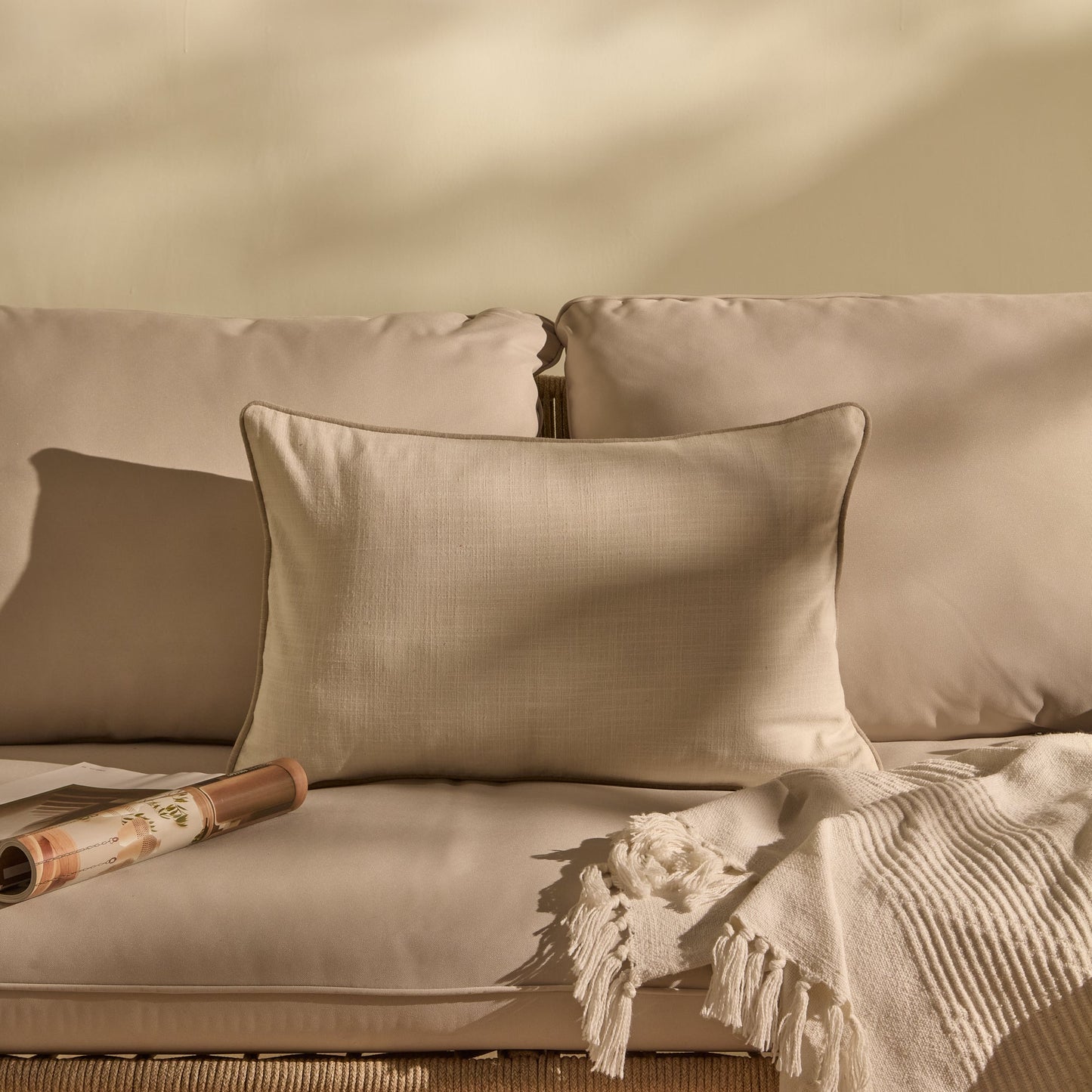 Camber 35x55cm Outdoor Cushion Cover - Off White with Sand Piping