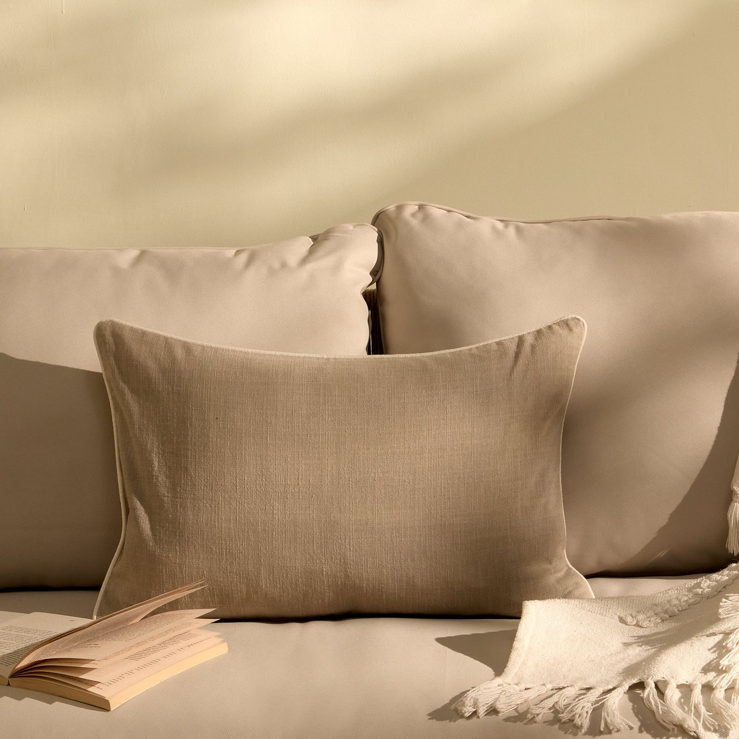 Camber 35x55cm Outdoor Cushion Cover - Sand with Off White Piping
