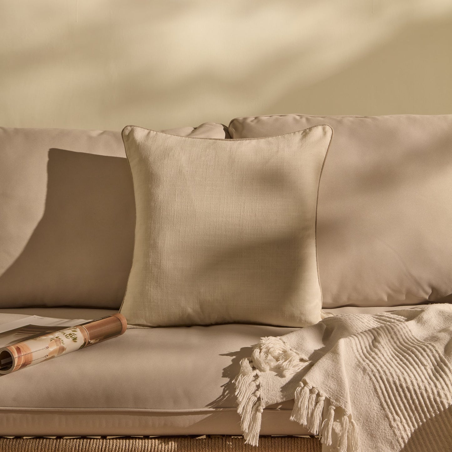 Camber 45x45cm Outdoor Cushion Cover - Off White with Sand Piping