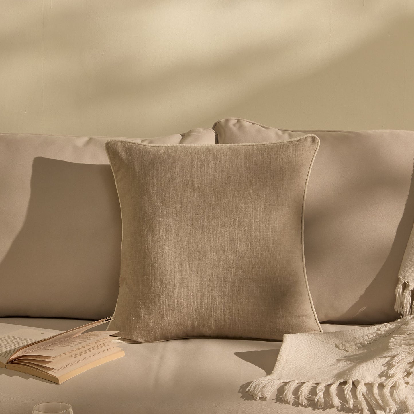 Camber 45x45cm Outdoor Cushion Cover - Sand with Off White Piping