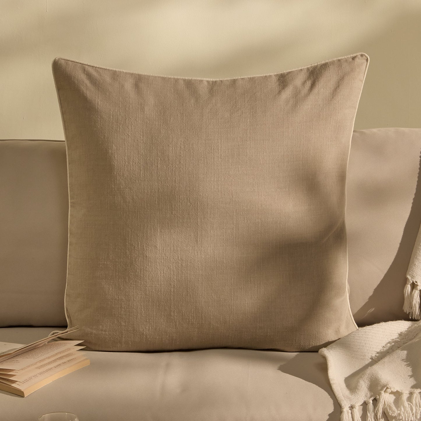 Camber 57x57cm Outdoor Cushion Cover - Sand with Off White Piping