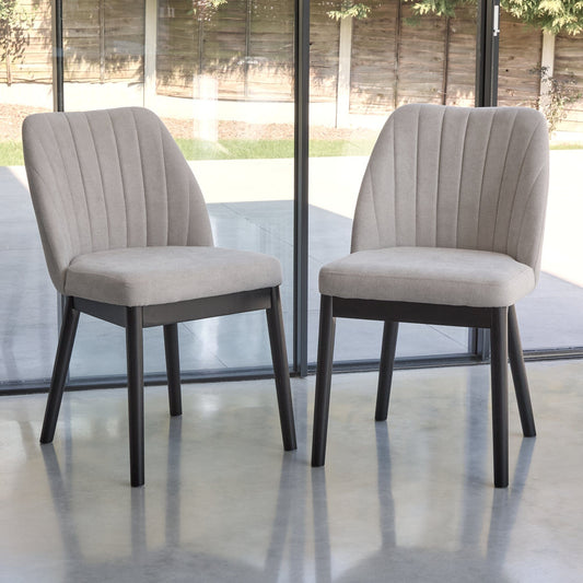 Amelia Black Extending Dining Table Set - 6 Seater - Chloe Soft Beige Dining Chairs - Black Oak Legs