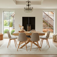 Amelia Whitewash Extending Dining Table Set - 6 Seater - Ellis Soft Beige Dining Chairs - Whitewash Legs