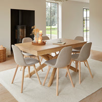Amelia Whitewash Extending Dining Table Set - 6 Seater - Ellis Soft Beige Dining Chairs - Whitewash Legs