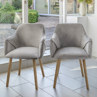 compare product Freya Mist Grey Dining Armchairs - Set of 2 - Chalked Mangowood Legs