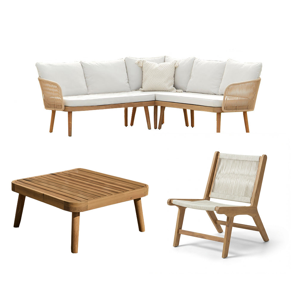 Eaden 5 Seater Corner Coffee Table Set with 2 Seren Occasional Chairs - Natural
