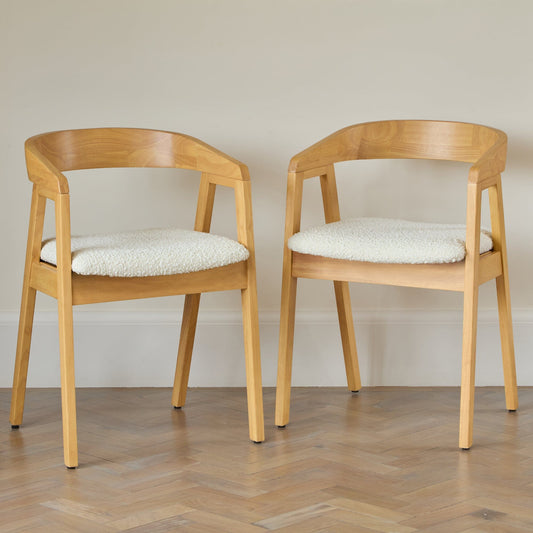 Outlet - Ella Boucle Dining Armchairs - Set of 2 - Pale Oak Legs