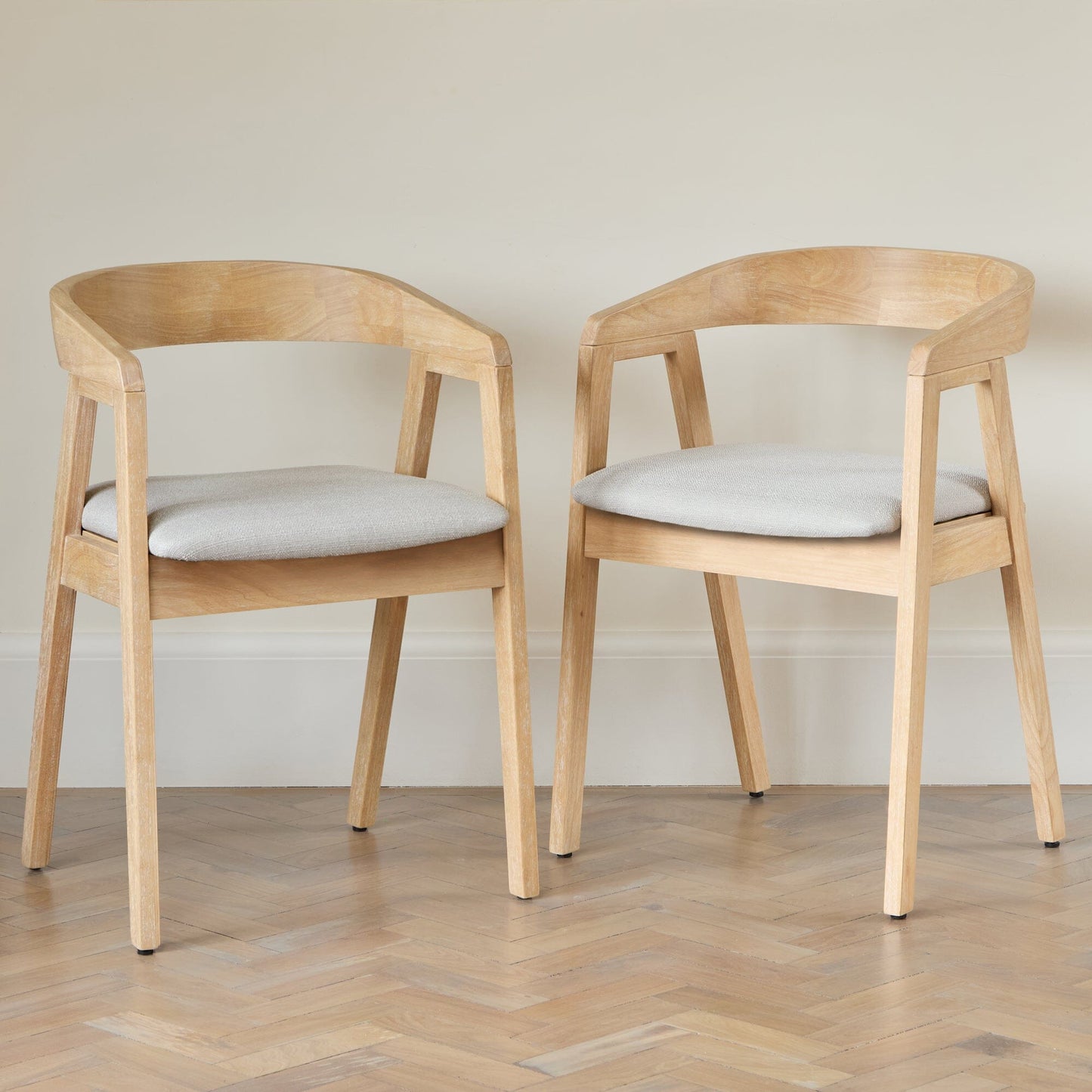 Outlet - Ella Fawn Linen Dining Armchairs - Set of 2 - Whitewash Oak Legs