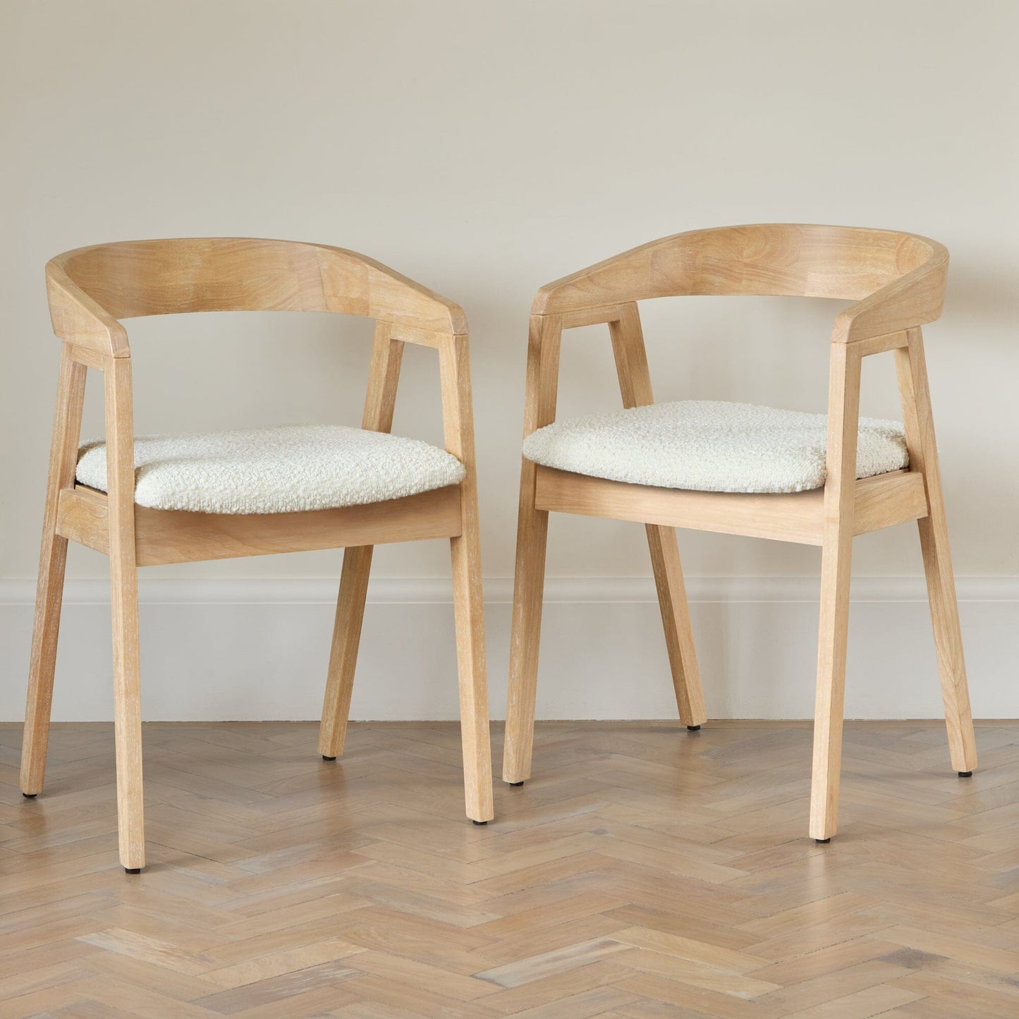 Outlet - Ella Boucle Dining Armchairs - Set of 2 - Whitewash Oak Legs