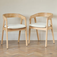 Outlet - Ella Boucle Dining Armchairs - Set of 2 - Whitewash Oak Legs