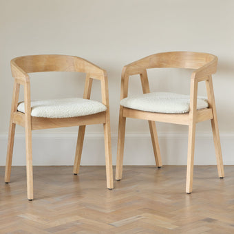 compare product Outlet - Ella Boucle Dining Armchairs - Set of 2 - Whitewash Oak Legs
