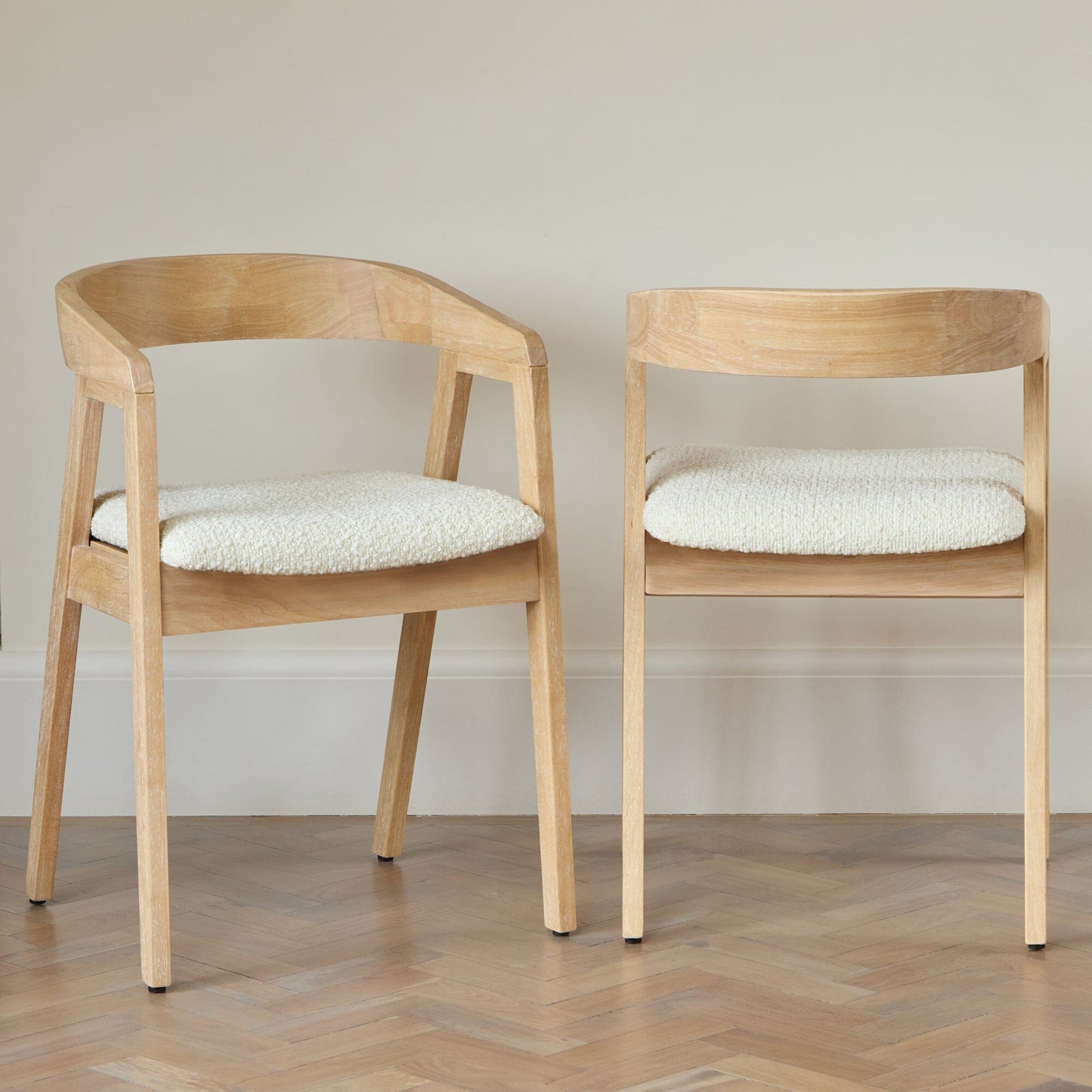 Outlet - Ella Boucle Dining Armchairs - Set of 2 - Whitewash Oak Legs