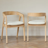 Outlet - Ella Boucle Dining Armchairs - Set of 2 - Whitewash Oak Legs