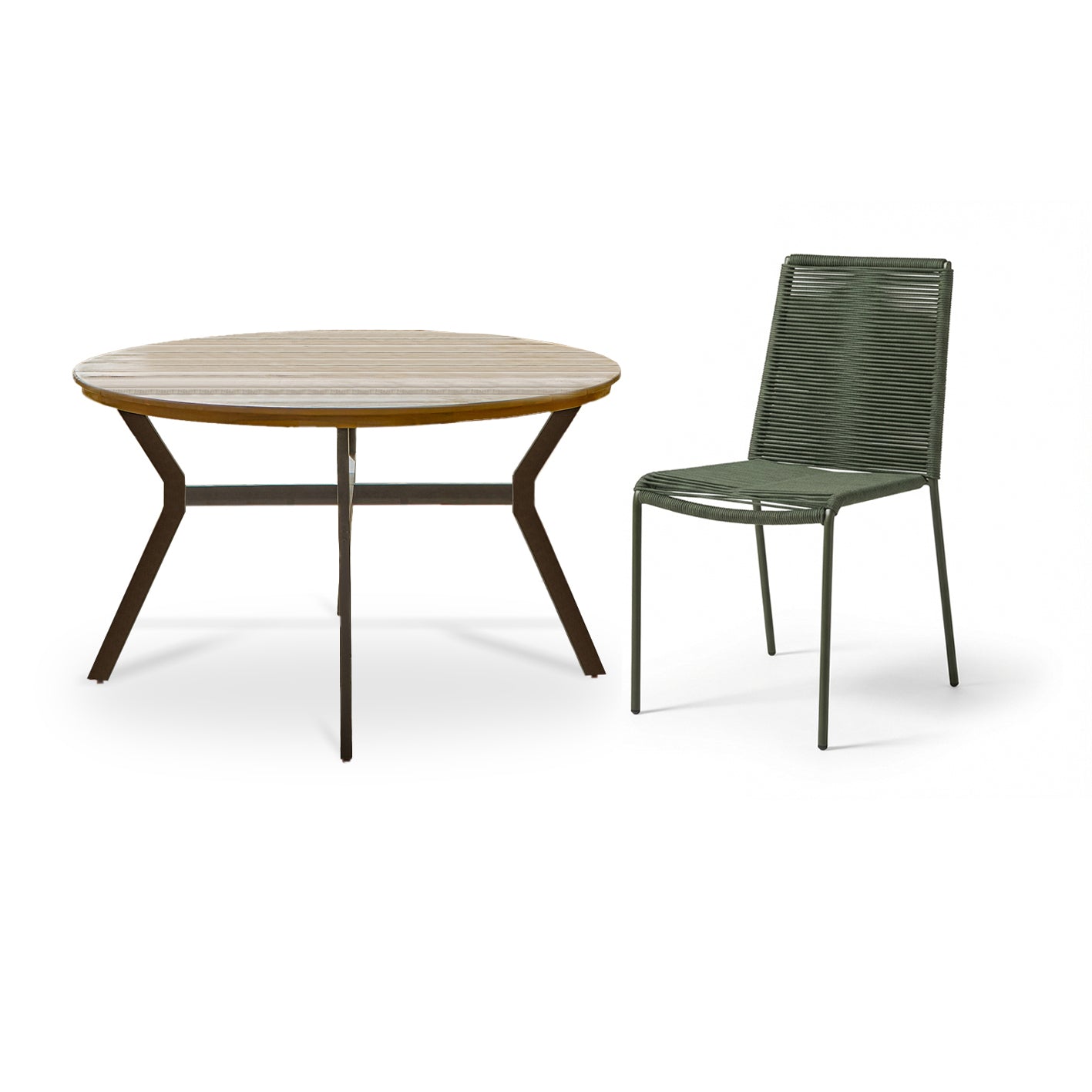Ezra 4 Seater Round Wooden Garden Set with Ryder Khaki Chairs