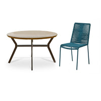 Ezra 4 Seater Round Wooden Garden Set with Ryder Teal Chairs