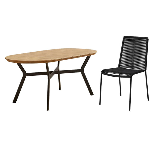Ezra 6 Seater Oval Wooden Garden Dining Set with Ryder Black Chairs