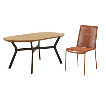 compare product Ezra 6 Seater Oval Wooden Garden Dining Set with Ryder Burnt Orange Chairs