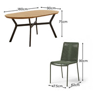 Ezra 6 Seater Oval Wooden Garden Dining Set with Ryder Khaki Chairs