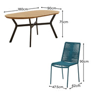 Ezra 6 Seater Oval Wooden Garden Dining Set with Ryder Teal Chairs