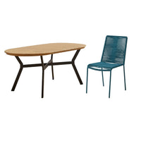 Ezra 6 Seater Oval Wooden Garden Dining Set with Ryder Teal Chairs