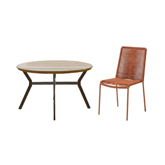 compare product Ezra 4 Seater Round Wooden Garden Set with Ryder Burnt Orange Chairs