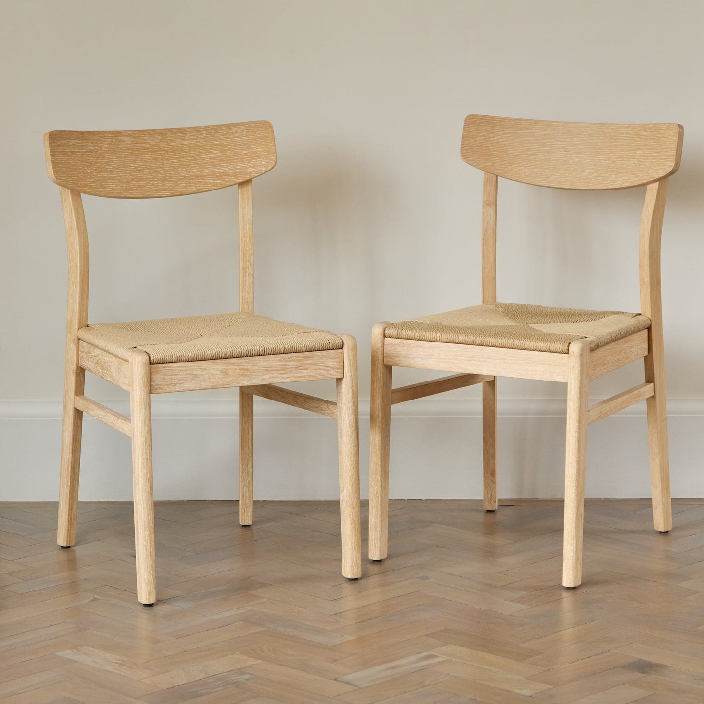 Priya Whitewash Dining Table Set - 4 Seater -  Faye Whitewash Oak Dining Chairs