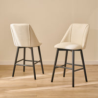 Freya Light Beige Boucle Bar Stool -  Black Legs