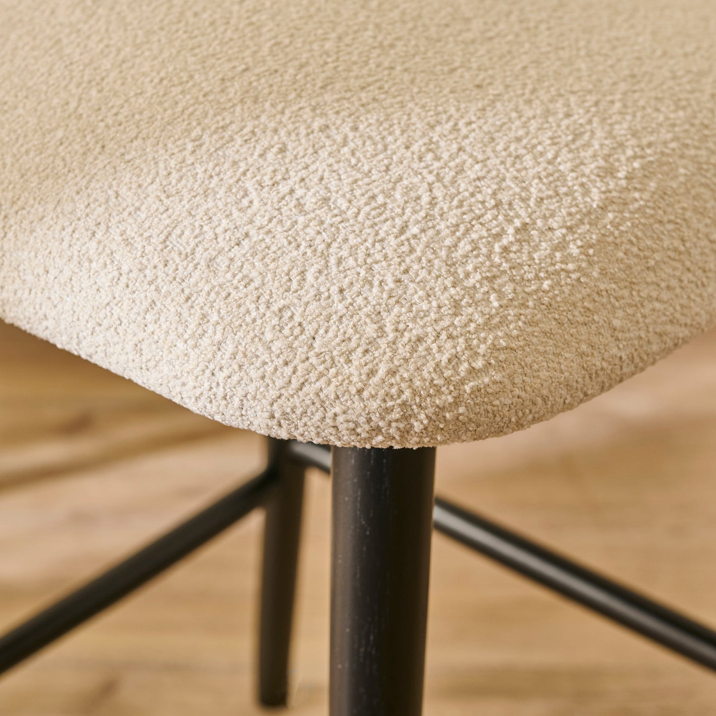 Freya Light Beige Boucle Bar Stool -  Black Legs