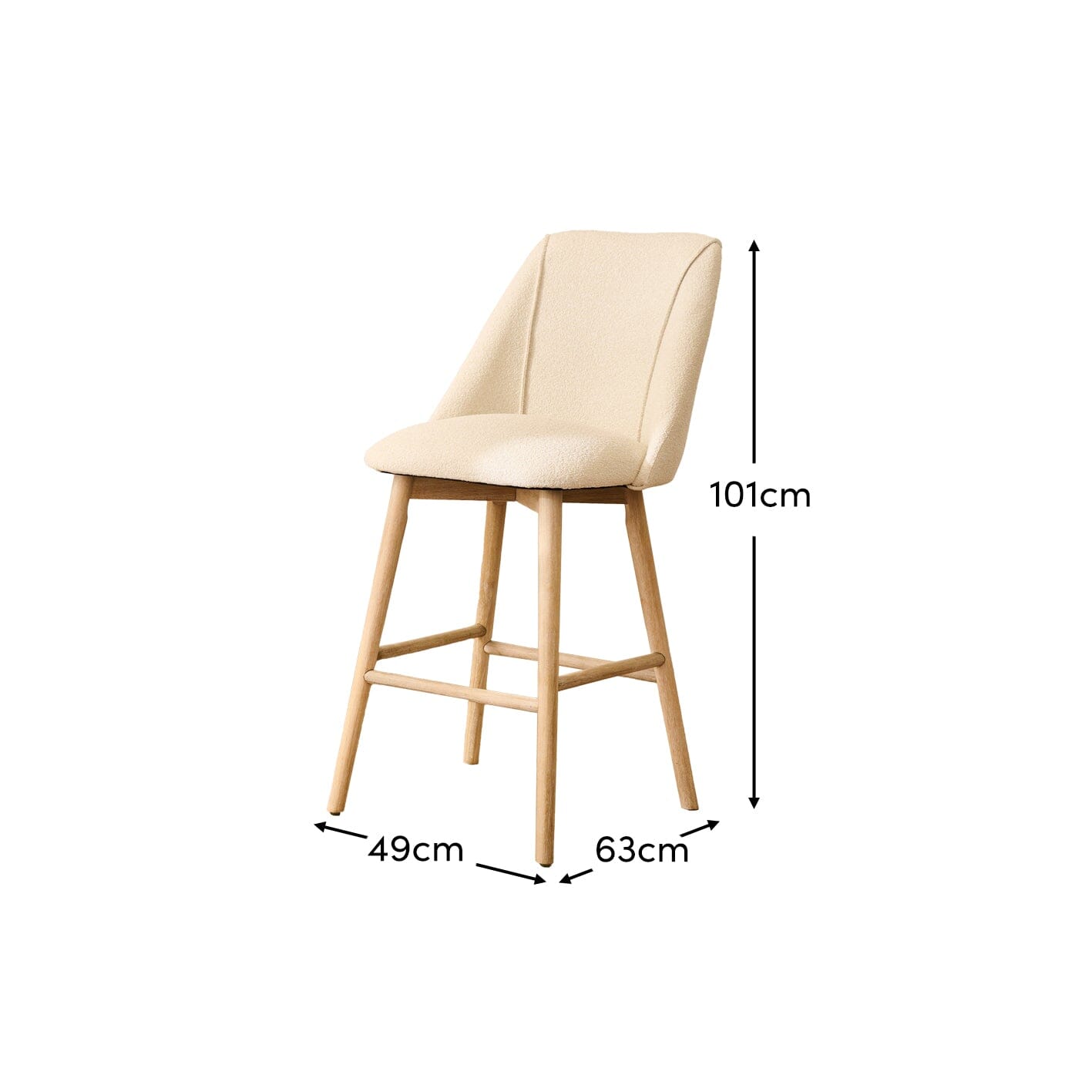 Freya Light Beige Boucle Bar Stool - Whitewash Legs