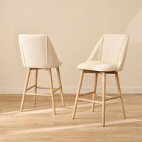 Freya Light Beige Boucle Bar Stool - Whitewash Legs