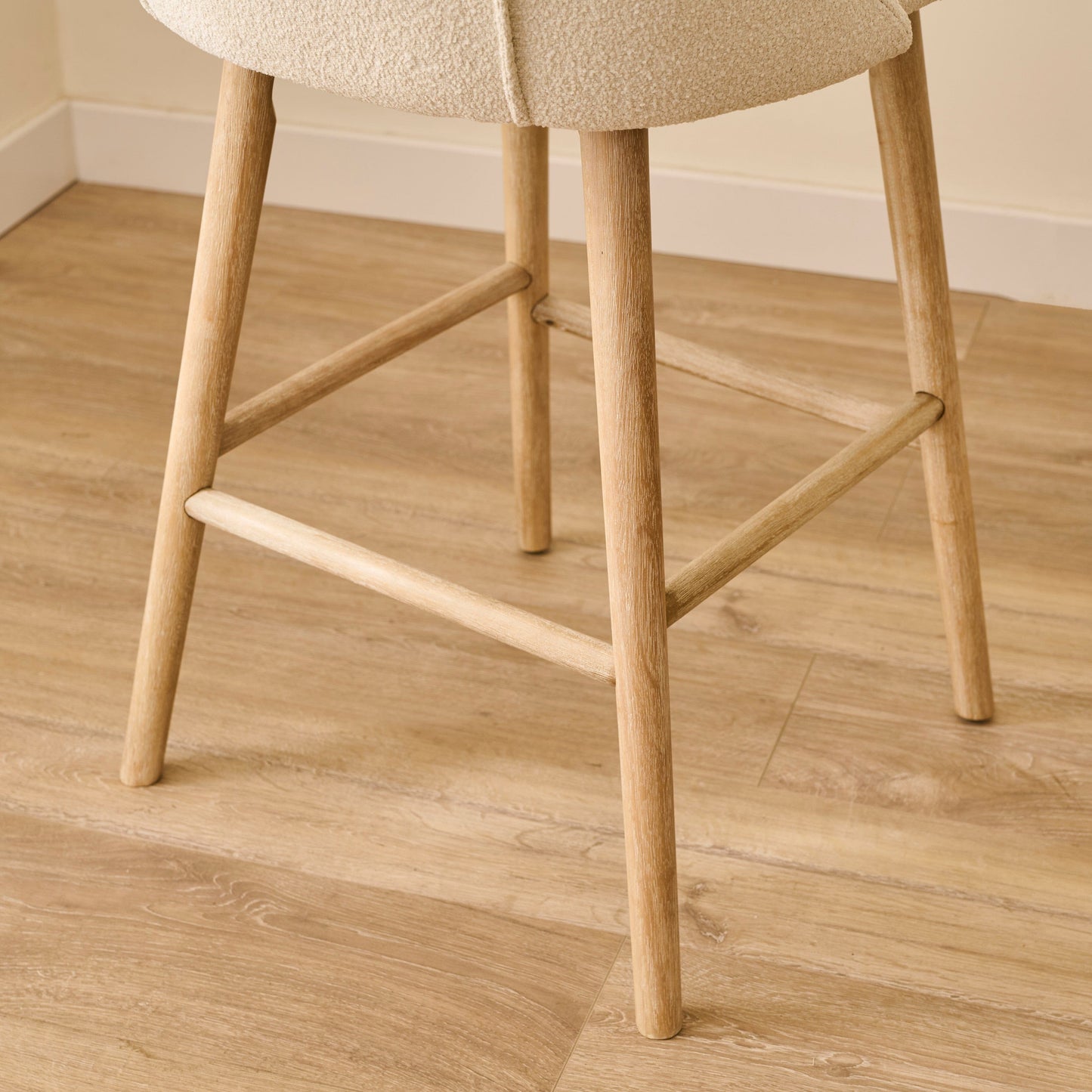 Freya Light Beige Boucle Bar Stool - Whitewash Legs