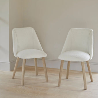 compare product Freya Boucle Dining Chairs - Set of 2 - Chalked Mangowood Legs