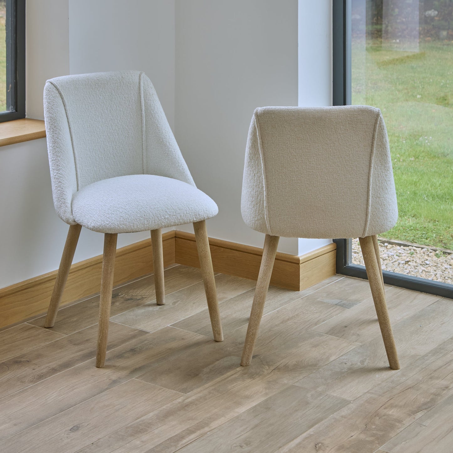 Freya Oat Boucle Dining Chairs - Set of 2 - Chalked Mangowood Legs