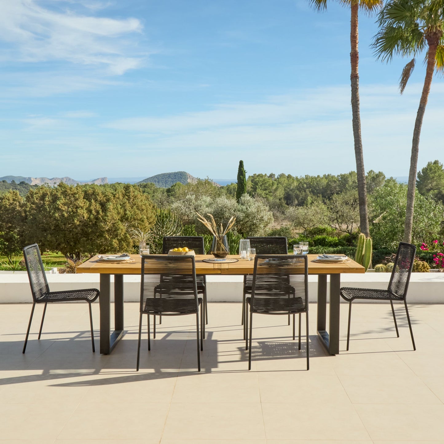 Hali 6 Seater Wooden Garden Dining Set with Ryder Black Chairs - 175cm
