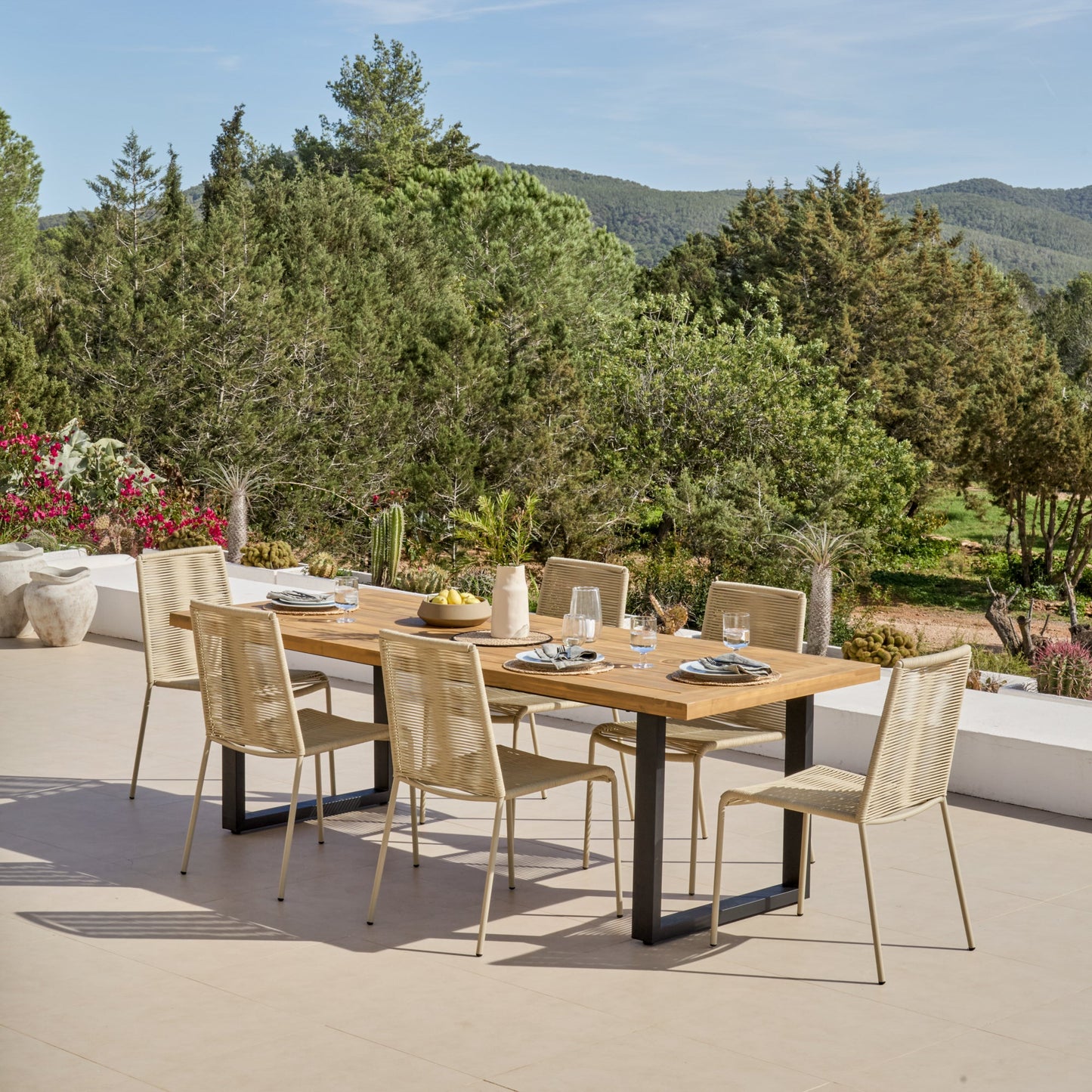Hali 6 Seater Wooden Garden Dining Set with Ryder Clay Chairs - 175cm