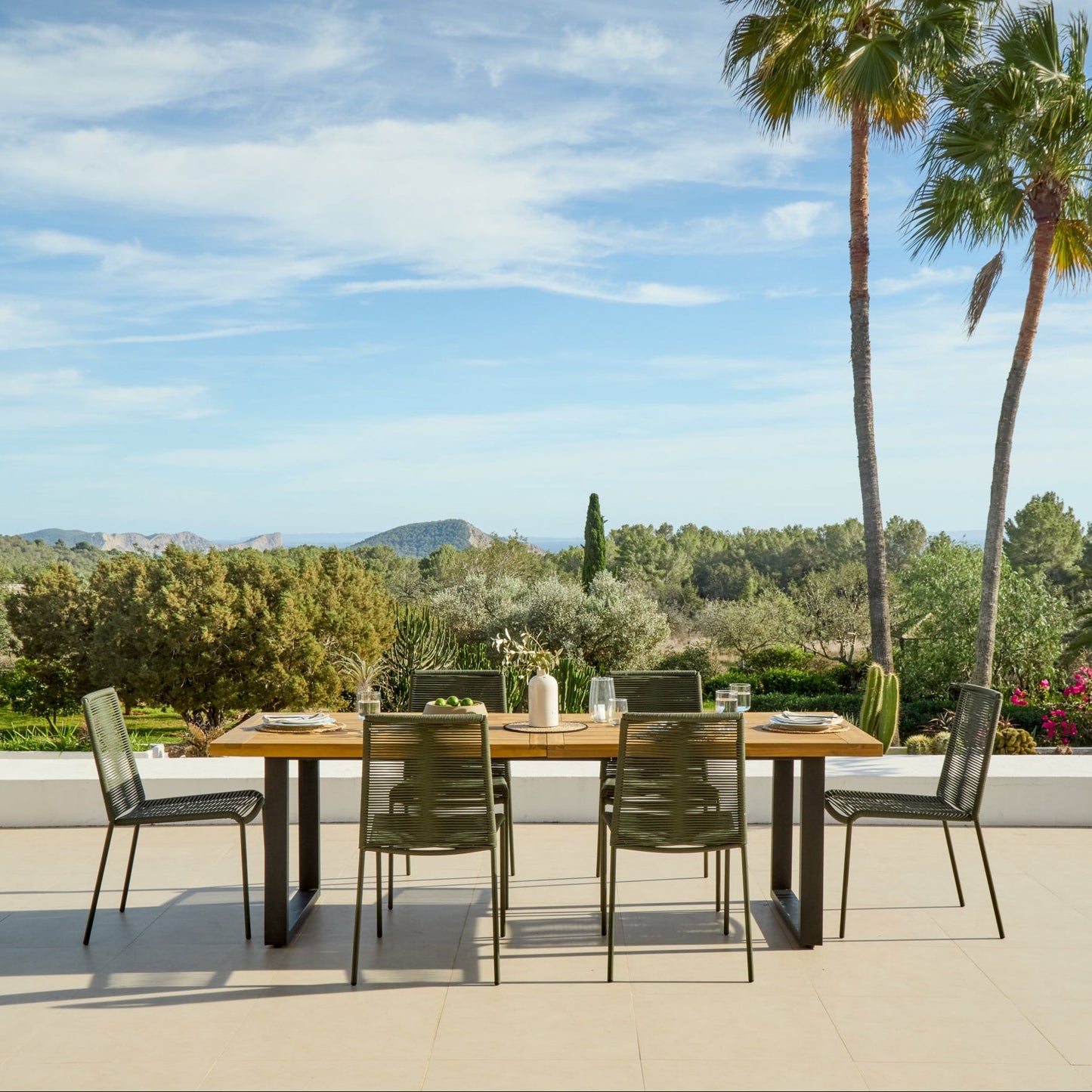 Hali 6 Seater Wooden Garden Dining Set with Ryder Khaki Chairs - 175cm