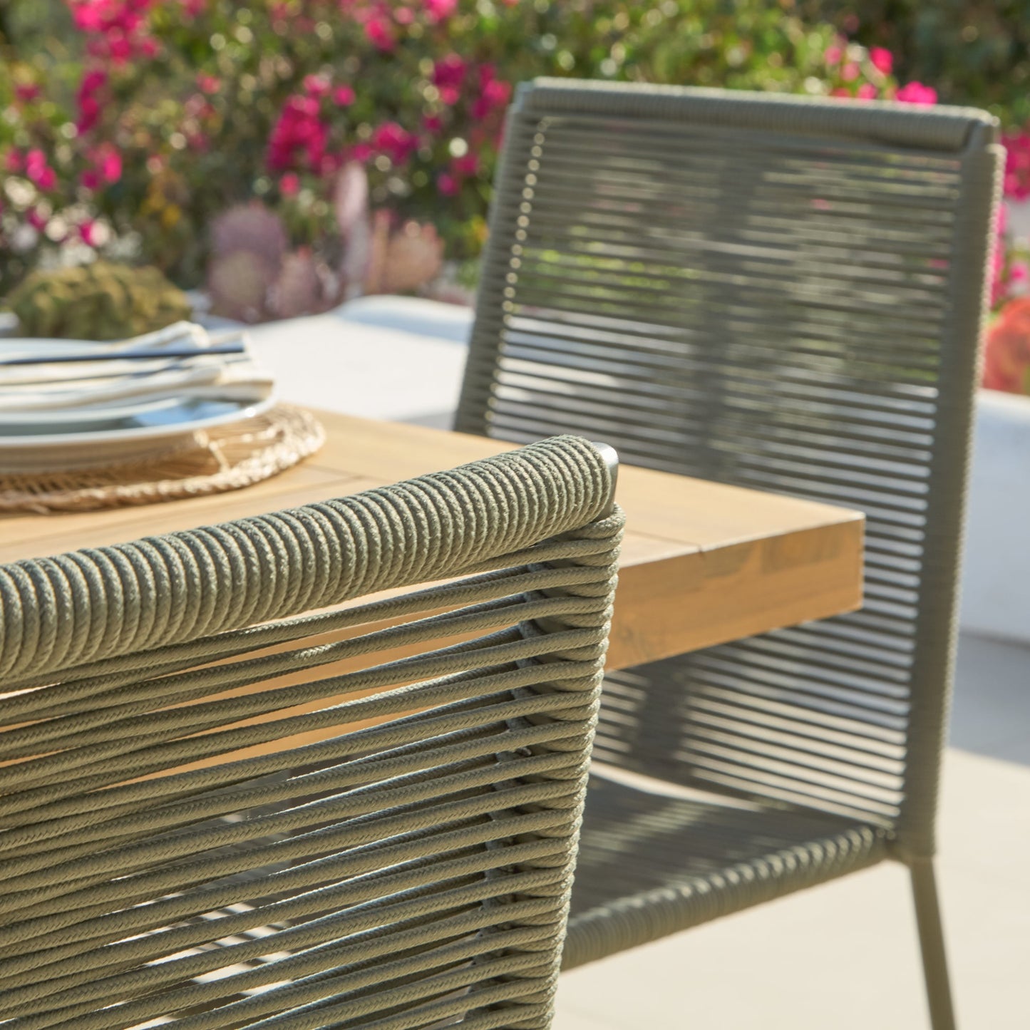 Hali 6 Seater Wooden Garden Dining Set with Ryder Khaki Chairs - 175cm