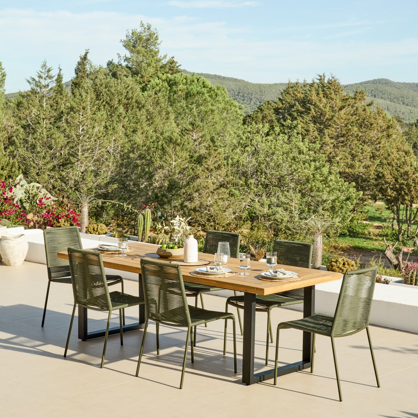 Hali 6 Seater Wooden Garden Dining Set with Ryder Khaki Chairs - 175cm