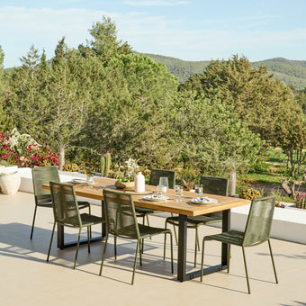 compare product Hali 6 Seater Wooden Garden Dining Set with Ryder Khaki Chairs - 175cm