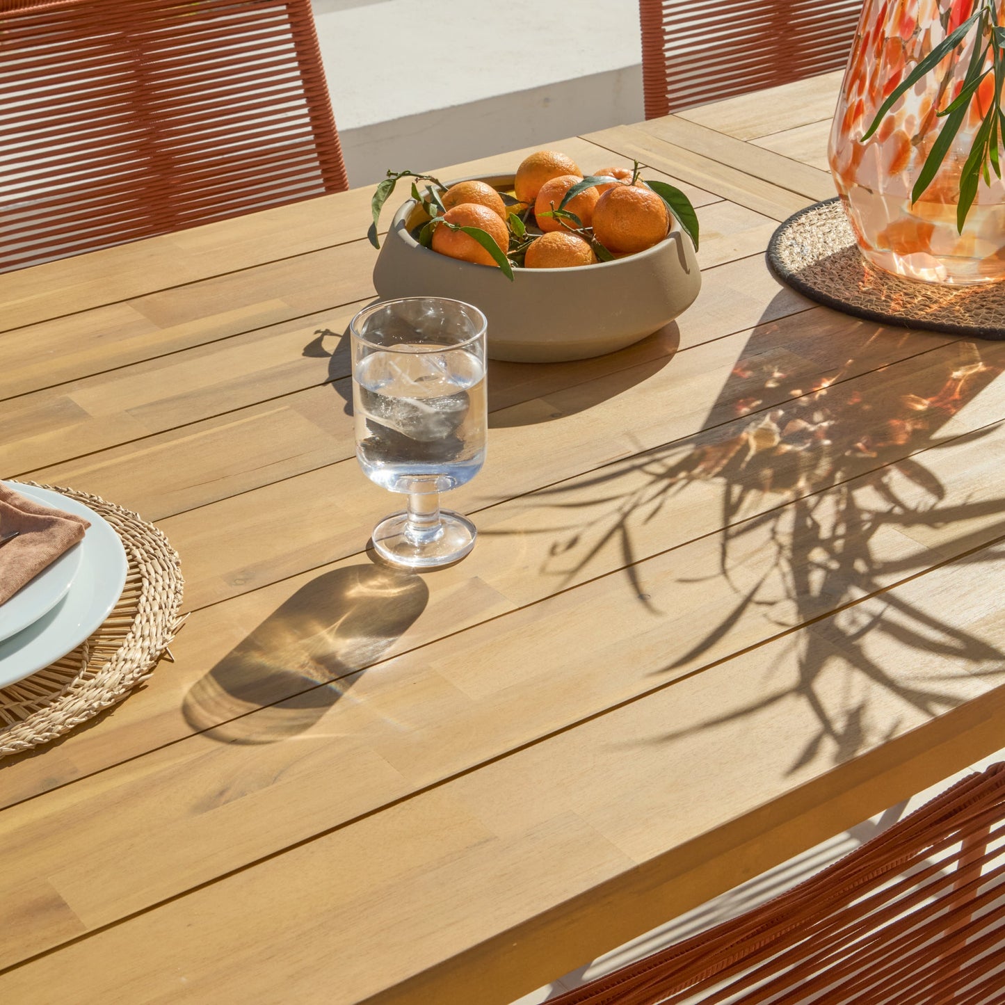 Hali 6 Seater Wooden Garden Dining Set with Ryder Burnt Orange Chairs - 175cm