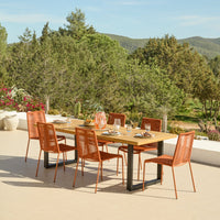 Hali 6 Seater Wooden Garden Dining Set with Ryder Burnt Orange Chairs - 175cm