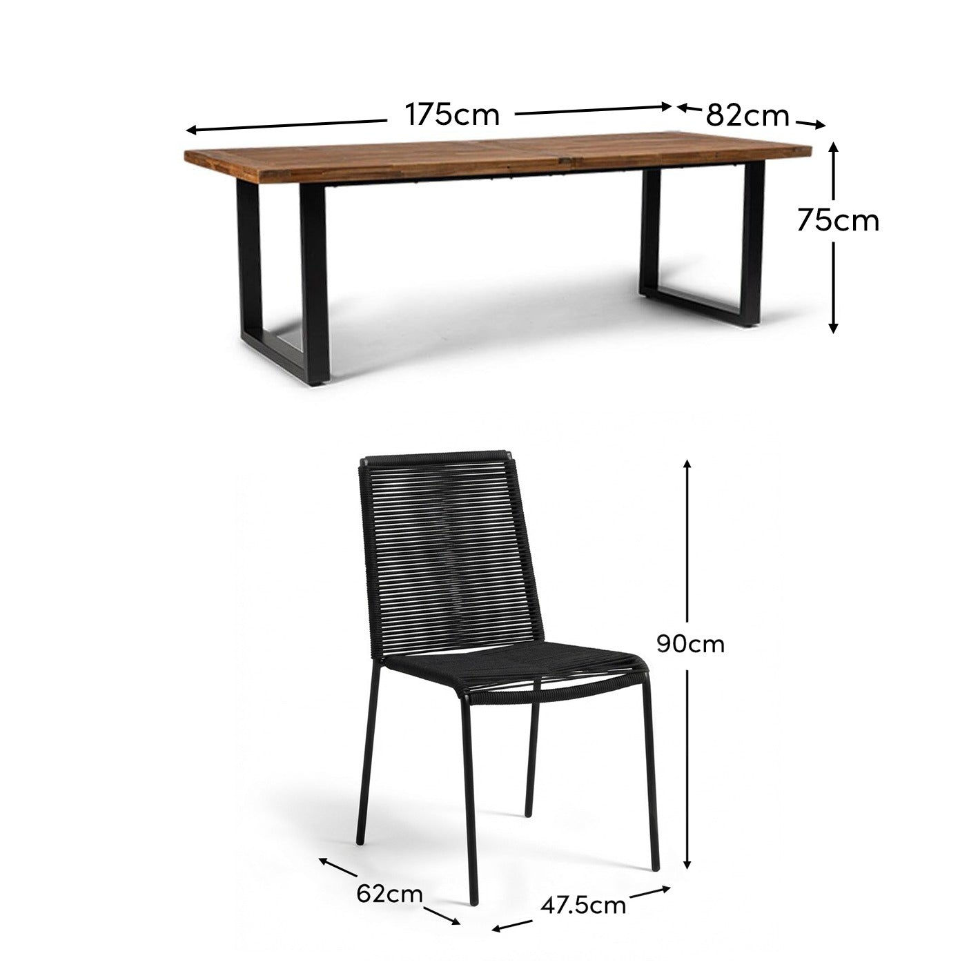 Hali 6 Seater Wooden Garden Dining Set with Ryder Black Chairs - 175cm