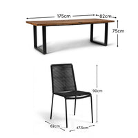 Hali 6 Seater Wooden Garden Dining Set with Ryder Black Chairs - 175cm