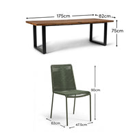 Hali 6 Seater Wooden Garden Dining Set with Ryder Khaki Chairs - 175cm