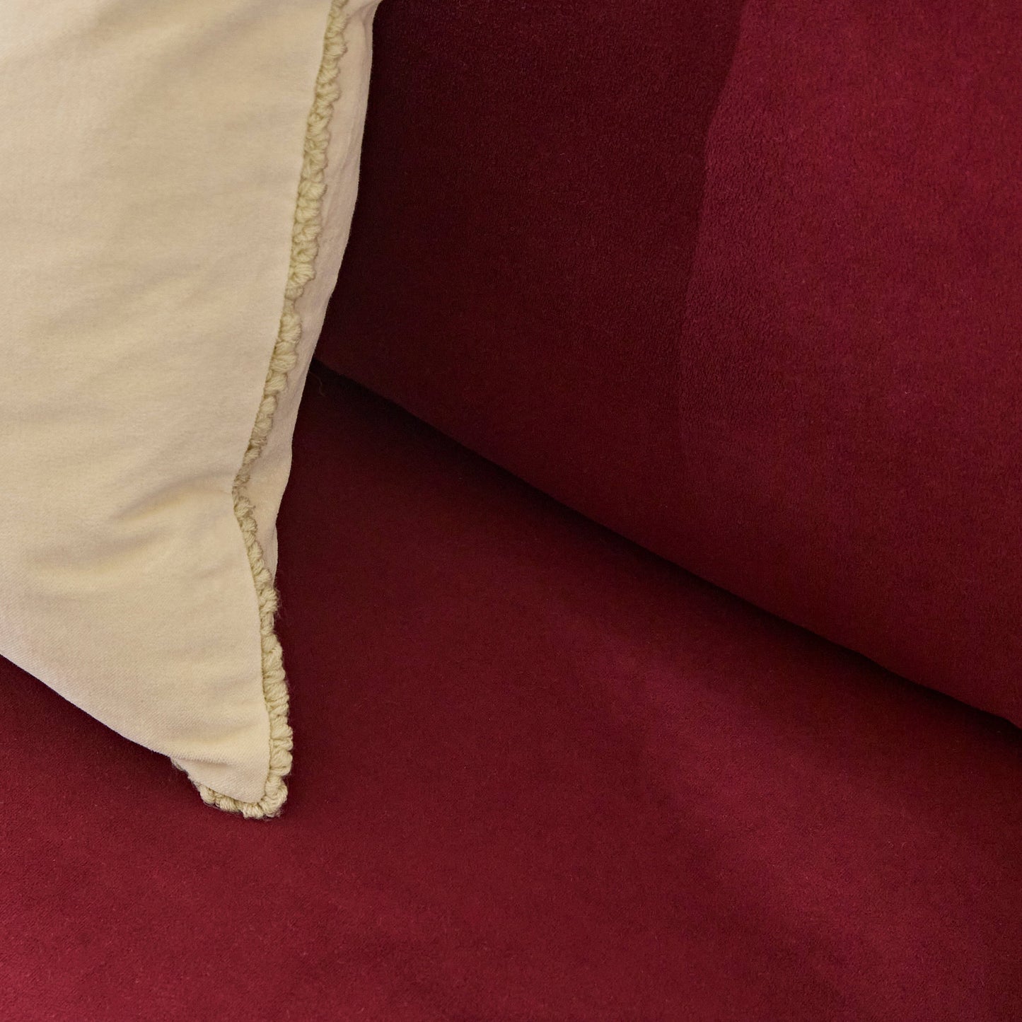 Gillian 3 Seater Large Corner Sofa - Burgundy Red Velvet with Dark Oak Legs